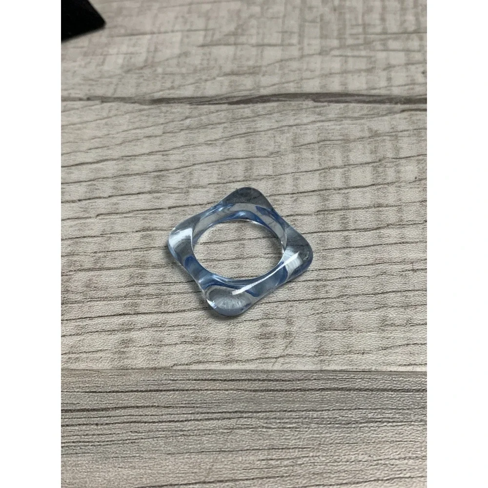 Colorful Acrylic Ring - Transparent Resin Geometric Square Irregular Ring Blue